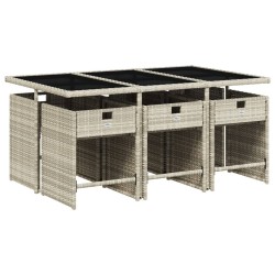 Ensemble à manger de jardin et coussins 7 pcs gris clair rotin 