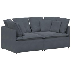 Canapé modulaire avec coussins en velours gris foncé 