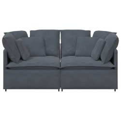 Canapé modulaire avec coussins en velours gris foncé 