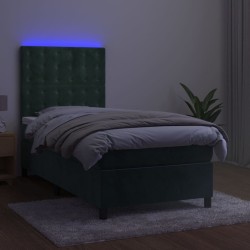 Sommier à lattes de lit et matelas et LED Vert foncé 80x200 cm 