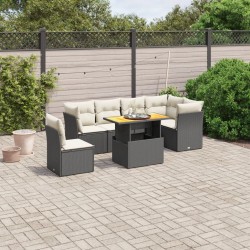 Salon de jardin 7 pcs avec coussins noir résine tressée 