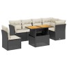 Salon de jardin 7 pcs avec coussins noir résine tressée 