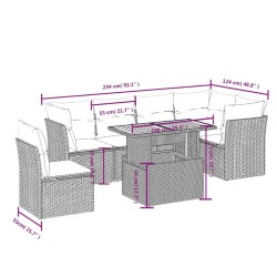 Salon de jardin 7 pcs avec coussins noir résine tressée 