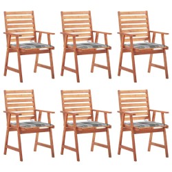 Chaises à manger d'extérieur lot de 6 et coussins Acacia massif 