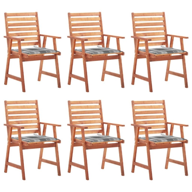 Chaises à manger d'extérieur lot de 6 et coussins Acacia massif 