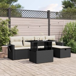 Salon de jardin 6 pcs avec coussins noir résine tressée 