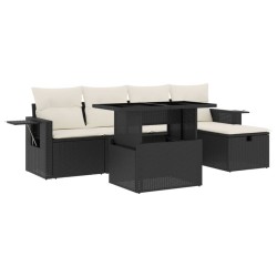 Salon de jardin 6 pcs avec coussins noir résine tressée 
