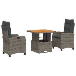 Ensemble à manger de jardin 3 pcs coussins gris résine tressée 