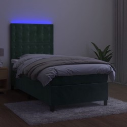 Sommier à lattes de lit matelas et LED Vert foncé 100x200 cm 