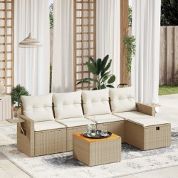 Salon de jardin avec coussins 6 pcs beige résine tressée 