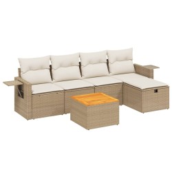 Salon de jardin avec coussins 6 pcs beige résine tressée 