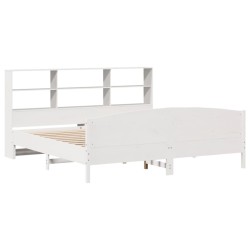 Lit bibliothèque sans matelas blanc 180x200 cm bois pin massif 