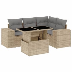 Salon de jardin avec coussins 5 pcs beige résine tressée 