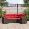 Salon de jardin 4 pcs avec coussins marron résine tressée 