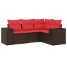 Salon de jardin 4 pcs avec coussins marron résine tressée 