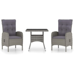 Ensemble à Manger de jardin 3 pcs Résine tressée et verre Gris 
