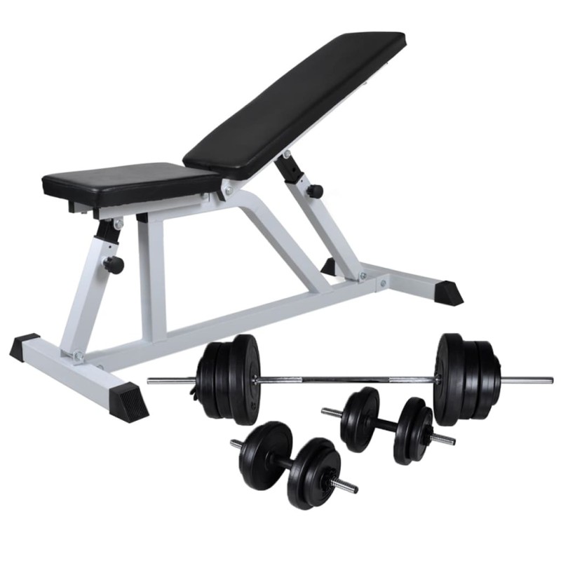 Banc d'entraînement avec jeu d'haltères 60,5 kg 