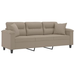 Canapé 3 places avec oreillers taupe 180 cm tissu microfibre 