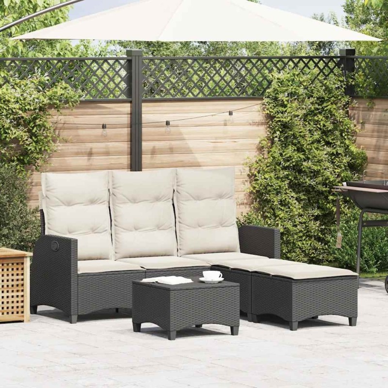 Salon de jardin 3 pcs avec coussins forme L noir résine tressée 