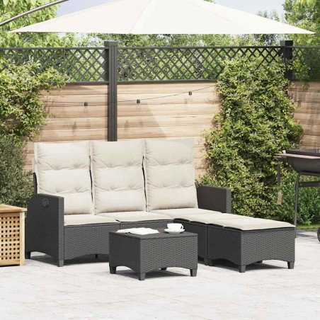 Salon de jardin 3 pcs avec coussins forme L noir résine tressée 