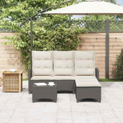Salon de jardin 3 pcs avec coussins forme L noir résine tressée 