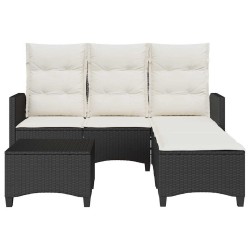 Salon de jardin 3 pcs avec coussins forme L noir résine tressée 