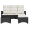 Salon de jardin 3 pcs avec coussins forme L noir résine tressée 