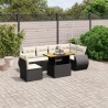 Salon de jardin 7 pcs avec coussins noir résine tressée 