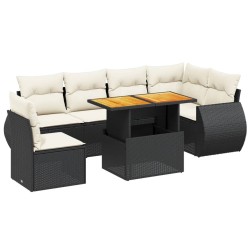 Salon de jardin 7 pcs avec coussins noir résine tressée 