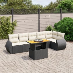 Salon de jardin 7 pcs avec coussins noir résine tressée 