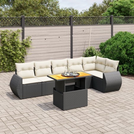 Salon de jardin 7 pcs avec coussins noir résine tressée 
