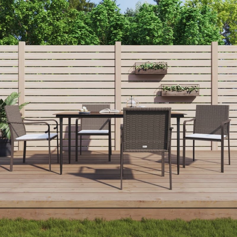 Ensemble à manger de jardin 5 pcs coussins résine tressée acier 