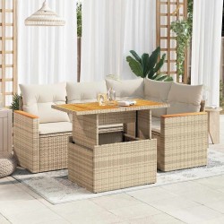 Salon de jardin avec coussins 5 pcs beige résine tressée acacia 