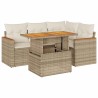 Salon de jardin avec coussins 5 pcs beige résine tressée acacia 