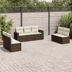 Salon de jardin avec coussins 7 pcs marron résine tressée 