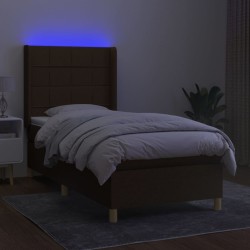 Sommier à lattes de lit matelas et LED Marron foncé 100x200cm 