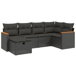 Salon de jardin 6 pcs avec coussins noir résine tressée 