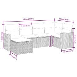 Salon de jardin 6 pcs avec coussins noir résine tressée 