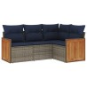 Salon de jardin 4 pcs avec coussins gris résine tressée 