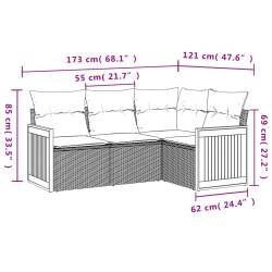 Salon de jardin 4 pcs avec coussins gris résine tressée 
