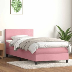 Sommier à lattes de lit avec matelas rose 90x220 cm velours 