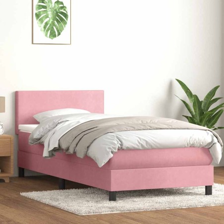 Sommier à lattes de lit avec matelas rose 90x220 cm velours 