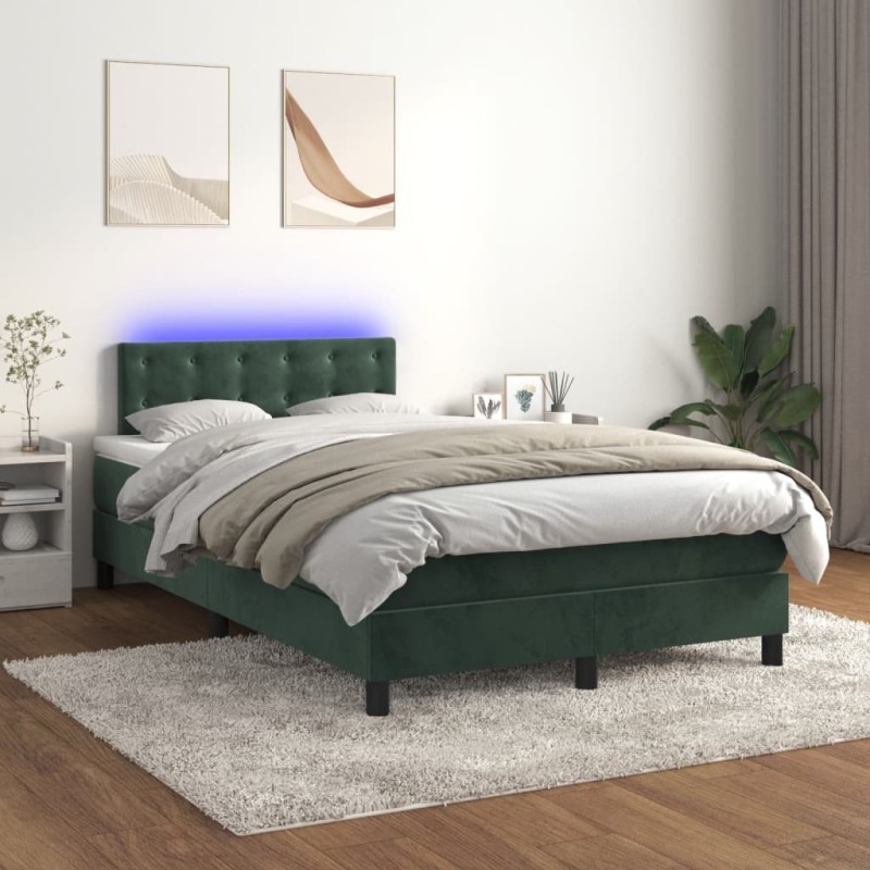 Sommier à lattes de lit avec matelas LED Vert foncé 120x200 cm 
