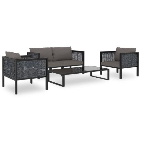 Salon de jardin 5 pcs avec coussins résine tressée anthracite 