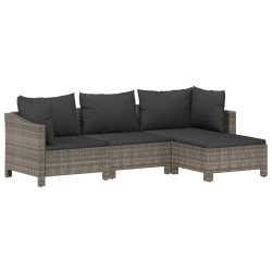 Salon de jardin 4 pcs avec coussins Gris Résine tressée 