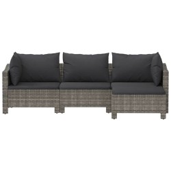 Salon de jardin 4 pcs avec coussins Gris Résine tressée 