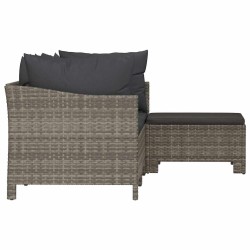 Salon de jardin 4 pcs avec coussins Gris Résine tressée 