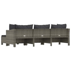 Salon de jardin 4 pcs avec coussins Gris Résine tressée 