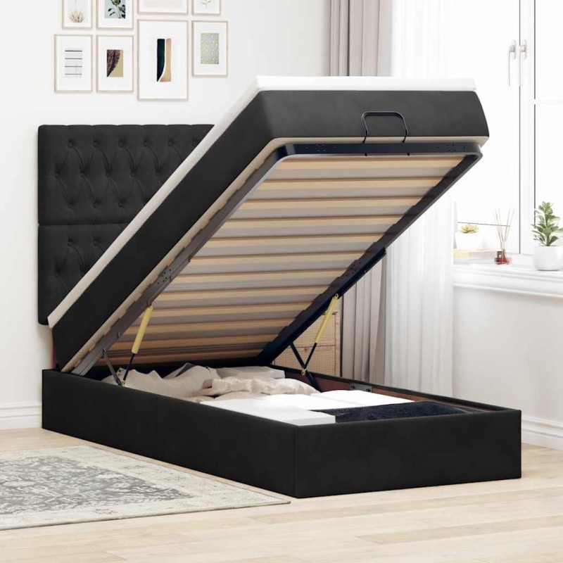 Cadre de lit ottoman avec matelas noir 80x200 cm velours 