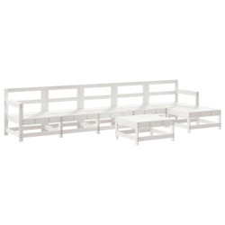 Salon de jardin 7 pcs Blanc Bois de pin massif 